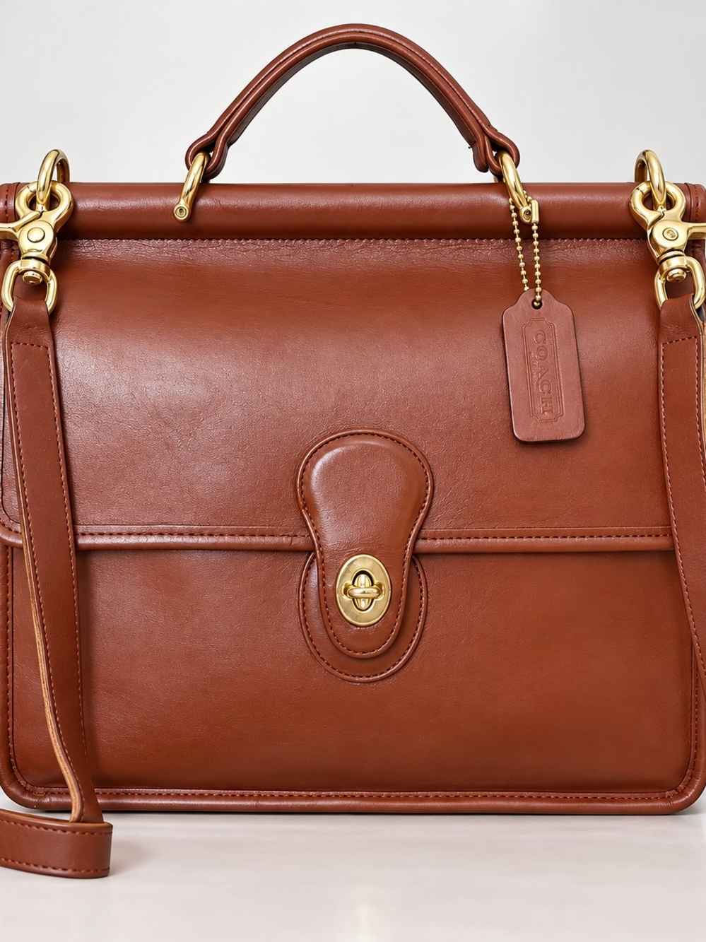 Vintage Coach British Tan Glove-tanned Leather Satchel Brass Hardware USA Made - Picture 13 of 15